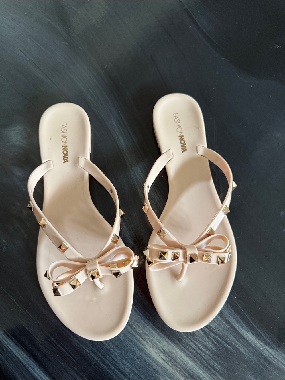 Fashion Nova Nude Bow Studded Jelly Sandals